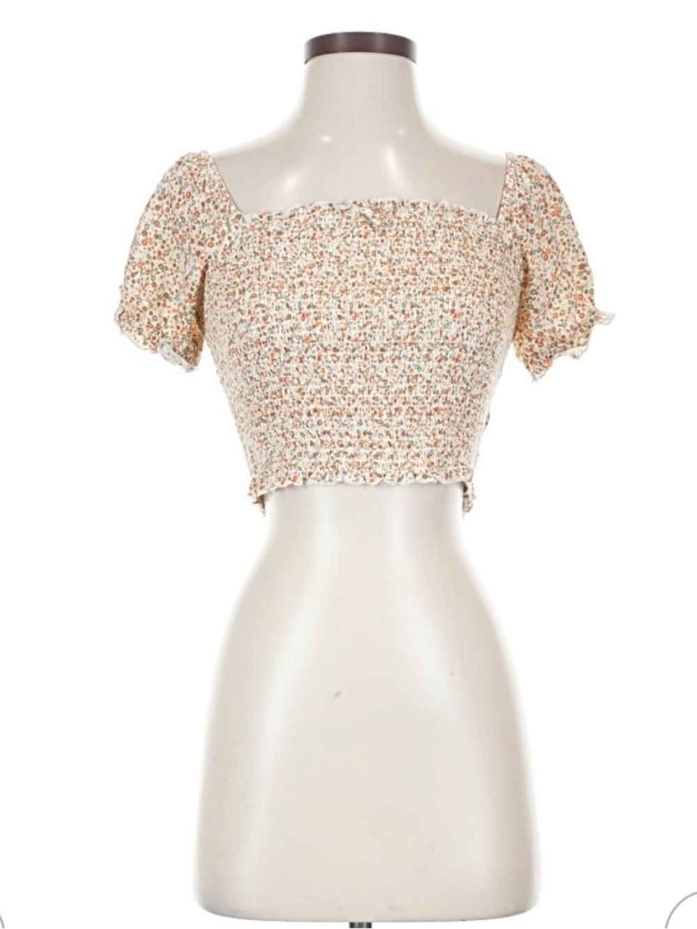 aerie Floral Square-Neck Cropped Top in Cream